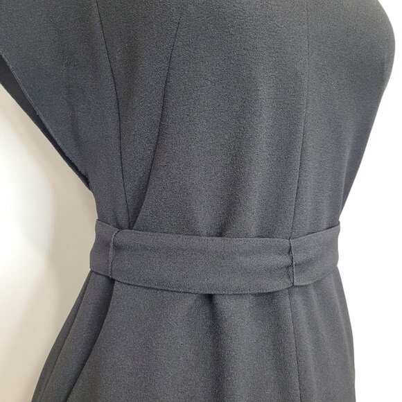 Eliza J Black Sheath Dress Flutter Sleeve Knee Length V-Neck Belted Business 2 - Picture 6 of 14